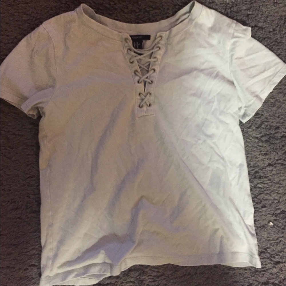 Forever 21 cloud blue lace up tee shirt